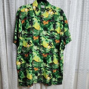 Green Tropical Print Men's Shirt SzXL